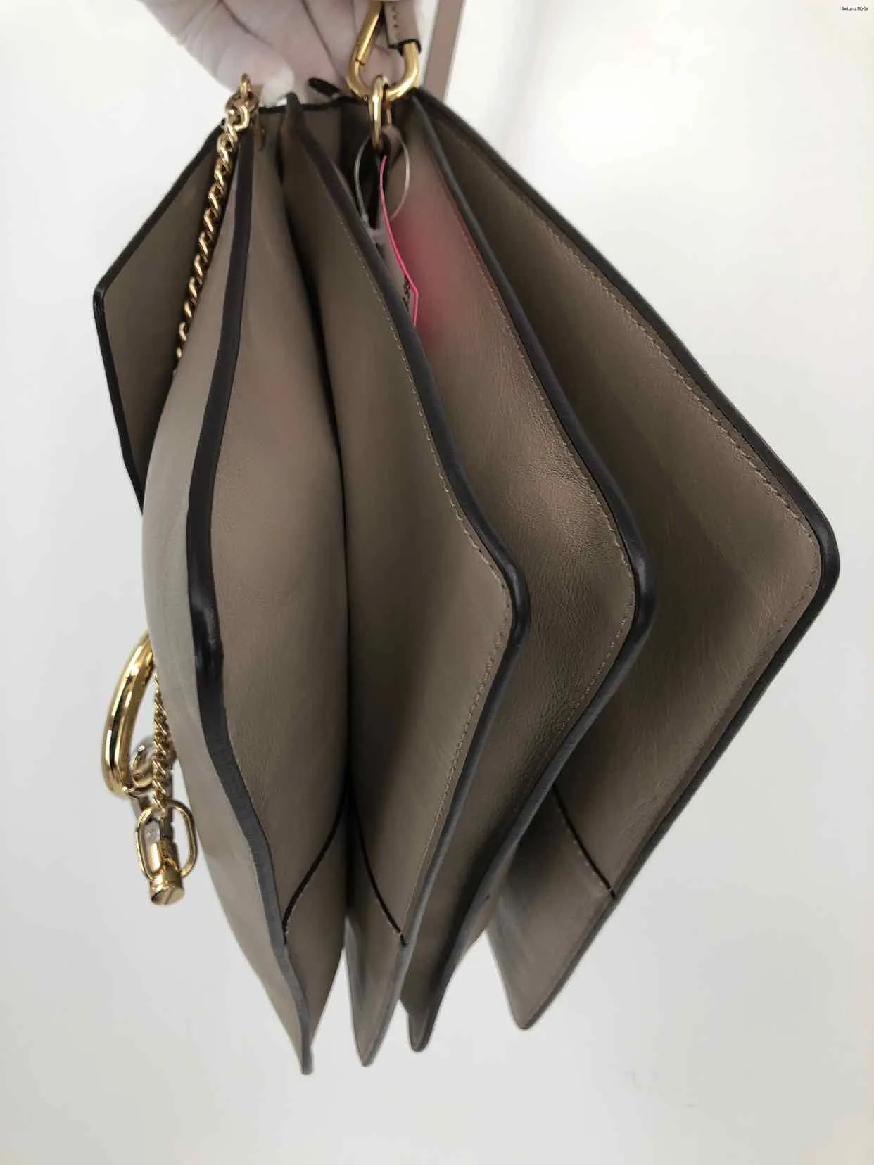 CHLOE Gray Taupe Leather suede Pre Loved Tote Chain Trim Shoulder Bag 4" Purse