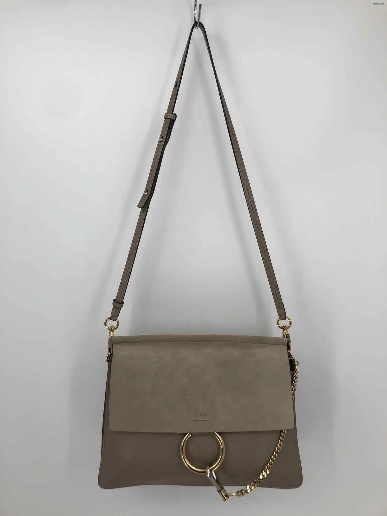 CHLOE Gray Taupe Leather suede Pre Loved Tote Chain Trim Shoulder Bag 4" Purse