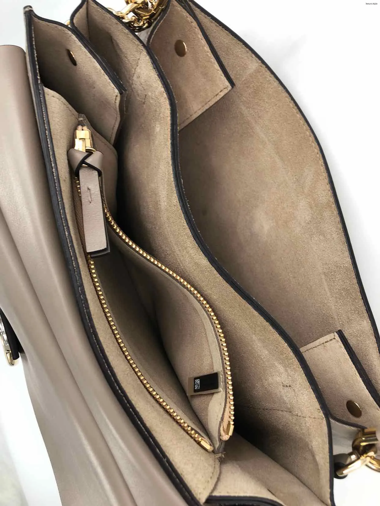CHLOE Gray Taupe Leather suede Pre Loved Tote Chain Trim Shoulder Bag 4" Purse