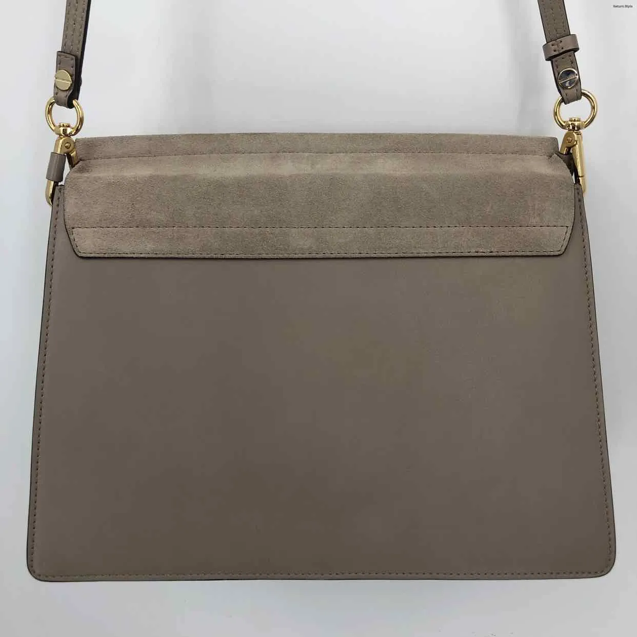 CHLOE Gray Taupe Leather suede Pre Loved Tote Chain Trim Shoulder Bag 4" Purse